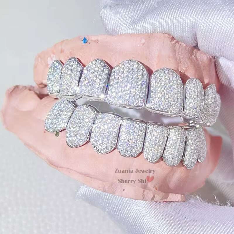 Wuzou Zuanfa Jewelry Top 8 Bottom 8 Fully Iced Out VVS Moissanite Diamond Permanent Cut Custom Grillz