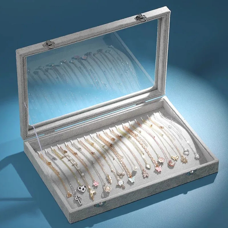 ious Goose Down Lined Tray Necklace Storage Box-Glass Top Drawer Necklace Display Box-Dustproof Necklace Jewelry Box 250428