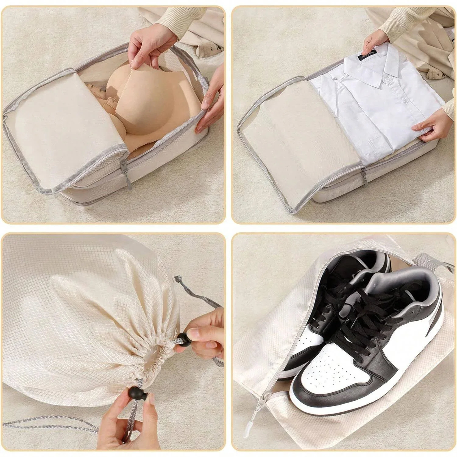 Set/6-piece compressible travel storage bag cube waterproof carrying case nylon portable with handbag luggage manager 250430