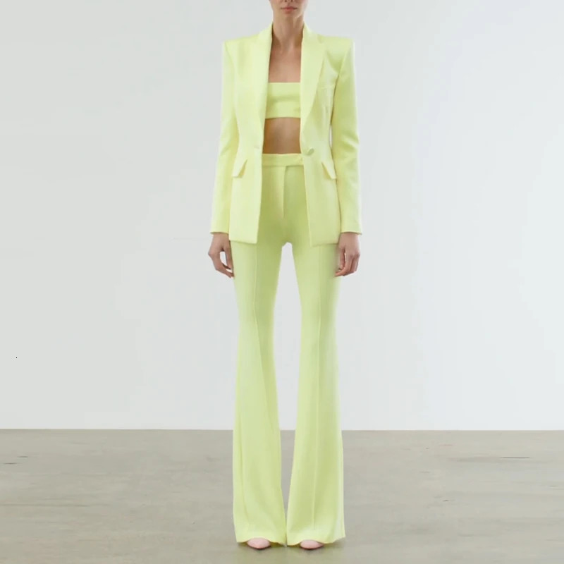 High Street est SS ner Runway Set Womens Single Button Ultra Thin Fit Jacket Flame Pants Two Piece 250530