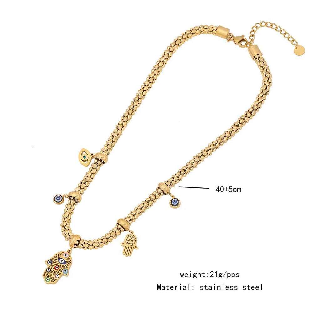 316L Stainless Steel New Fashion Fine Jewelry Colourful Eyes Palms Charm Hollow Thick Chain Necklace Bracelet Earrings For Women