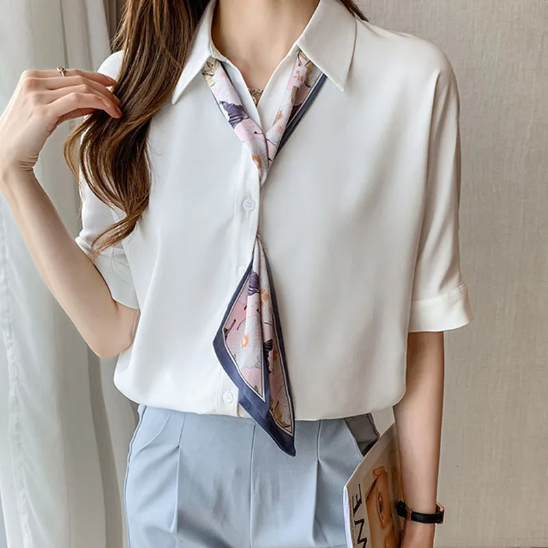 Fashion Summer Short sleeved Lace Womens Shirt White Collar Top 2025 Blusas Camisas De Mujer XL21 250422