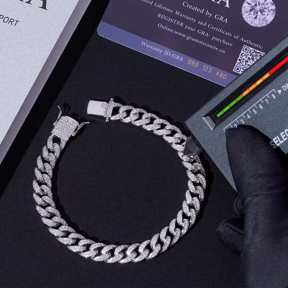 High Quality Hip Hop 925 Sterling Silver 9mm Miami Chain White Gold Plated Inset 5A Zircon Cuban Chain Bracelets for Gift