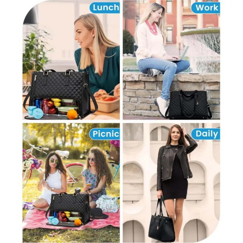 Large Women Lunch Bags With Insulated Compartment 15.6inch Laptop Tote Bag with Leakproof Lunch Box Pocket Work Bag Handbag 250429