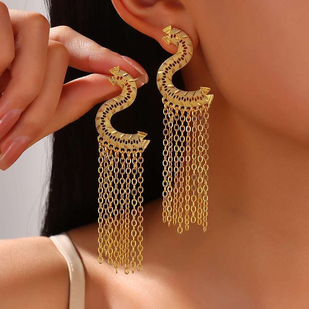 New Fashion Trendy Gold Color Alloy Chain Tassel Long Dangle Earrings For Women Party Jewelry Accessories