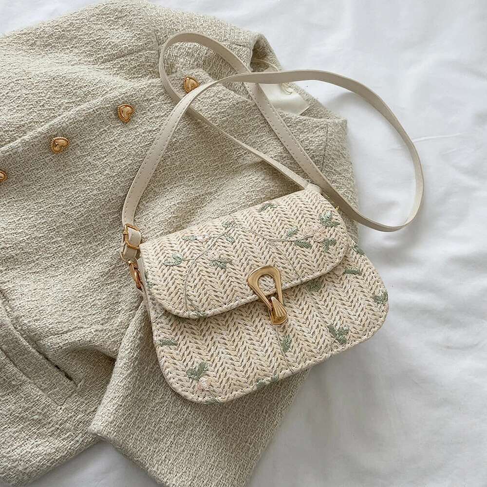 Fashion Lace Flower Shoulder Crossbody Straw Summer Beach Shopper Bag Ladies Handmade Woven Brand Designer Handbag For Girl Bag
