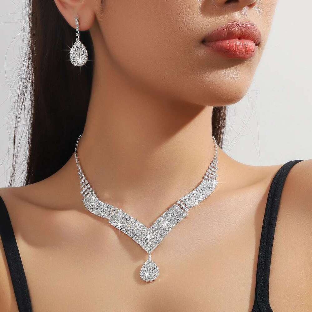 3Pc Women's Trendy Claw Chain Series Large Water Drop Earrings Necklace Jewelry Set Wedding Banquet Party Holiday Gift