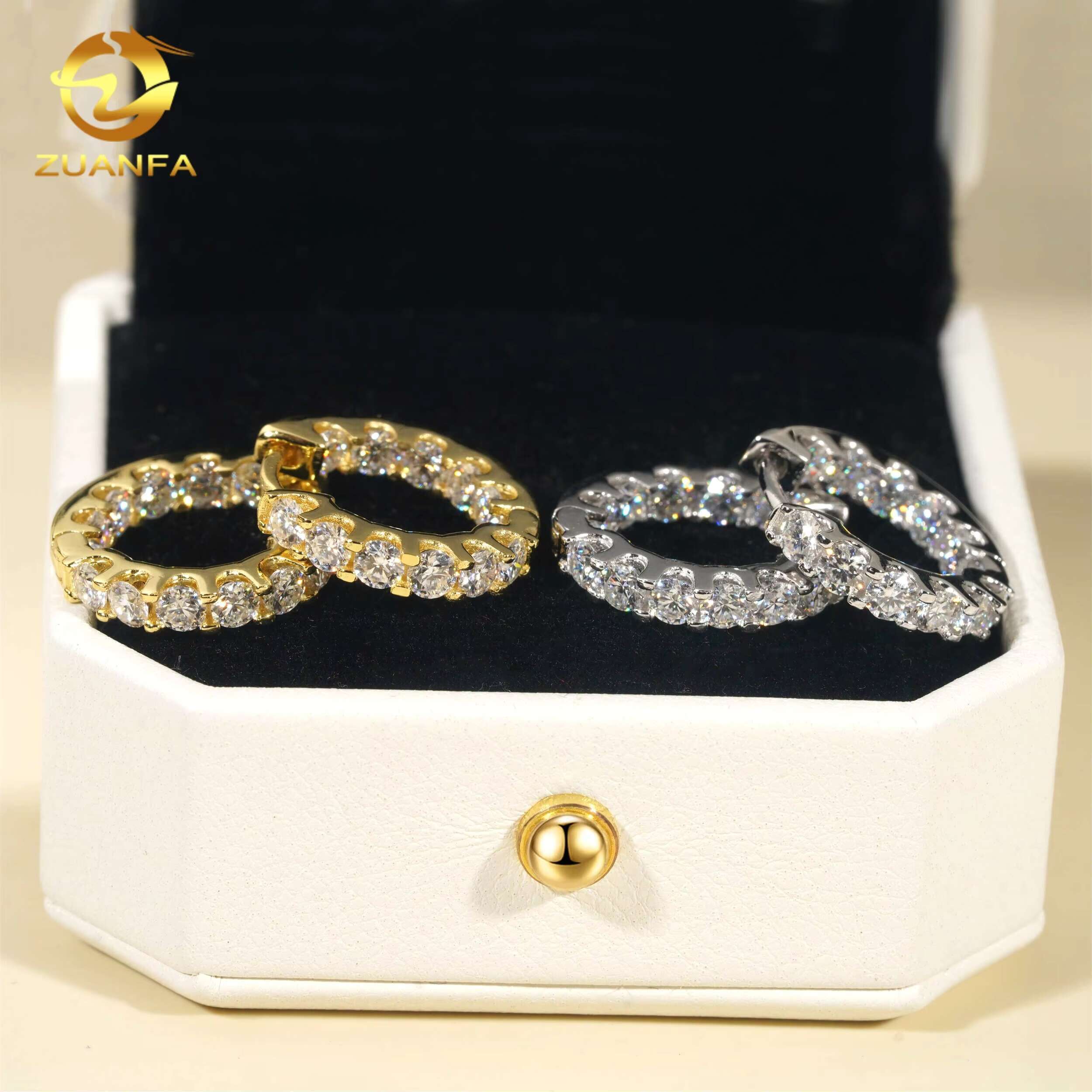 Pass Diamond Tester Silver 925 Ready to Ship Fine Jewelry Hip Hop Mens Women VVS Moissanite Hoop Earrings