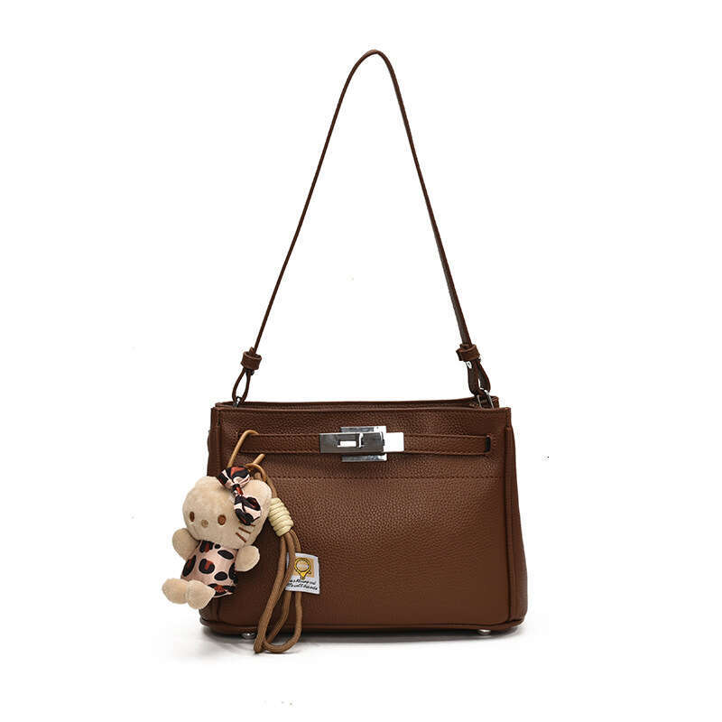 Small Niche Design Commuting Kelly New Lychee Pattern Simple Shoulder Temperament Versatile Hand-Held Crossbody Bag