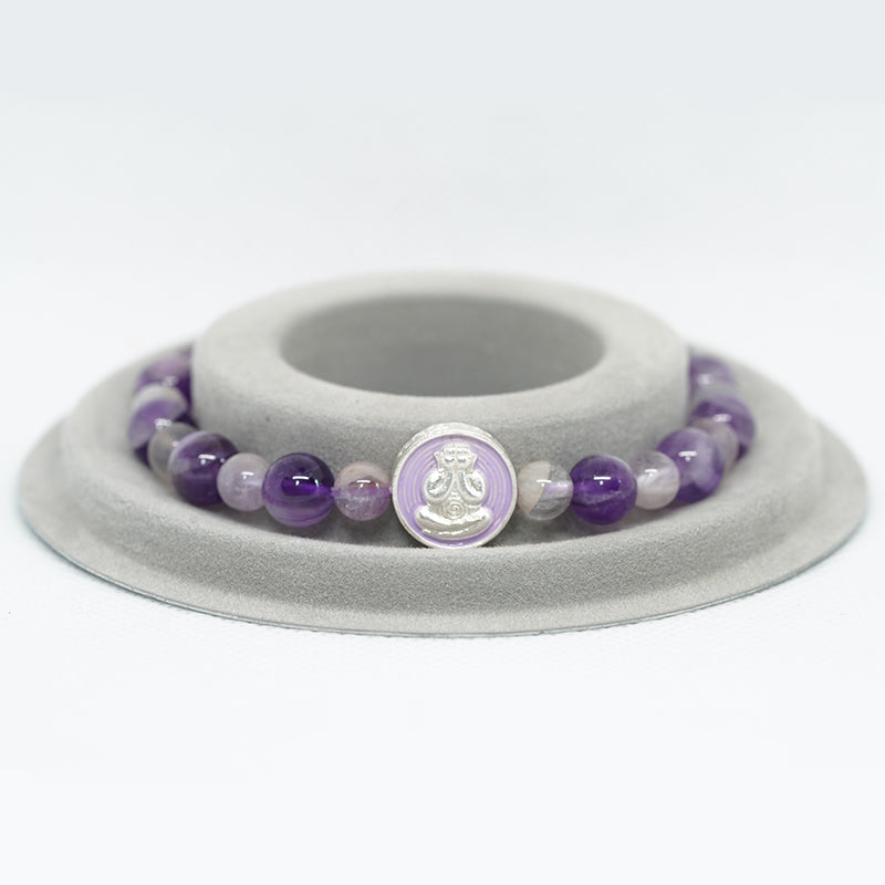 Purple Crystal Protection Bracelet with Sterling Silver Charm - Spiritual Jewelry for Stress Relief & Inner Peace