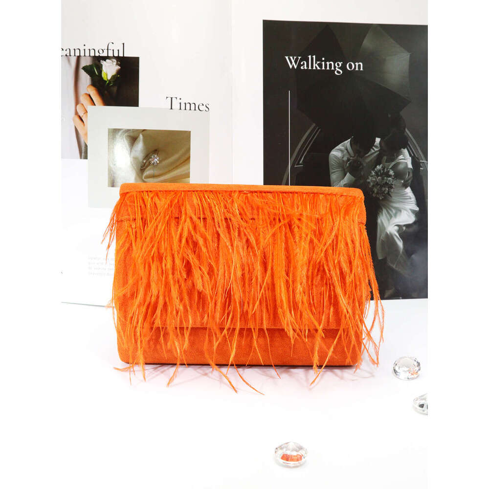 New colorful ostrich feather dress dinner elegant temperament velvet three fold crossbody bag