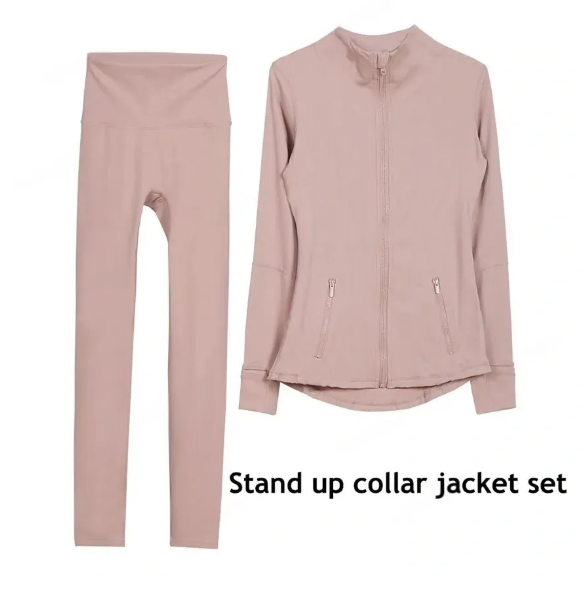 2pcs Womens Designer Yoga Set Gym Workout Clothes Leggings and Zip Up Jacket Activewear Sports Coat Quick Dry Fitness Outfit Running Training Set