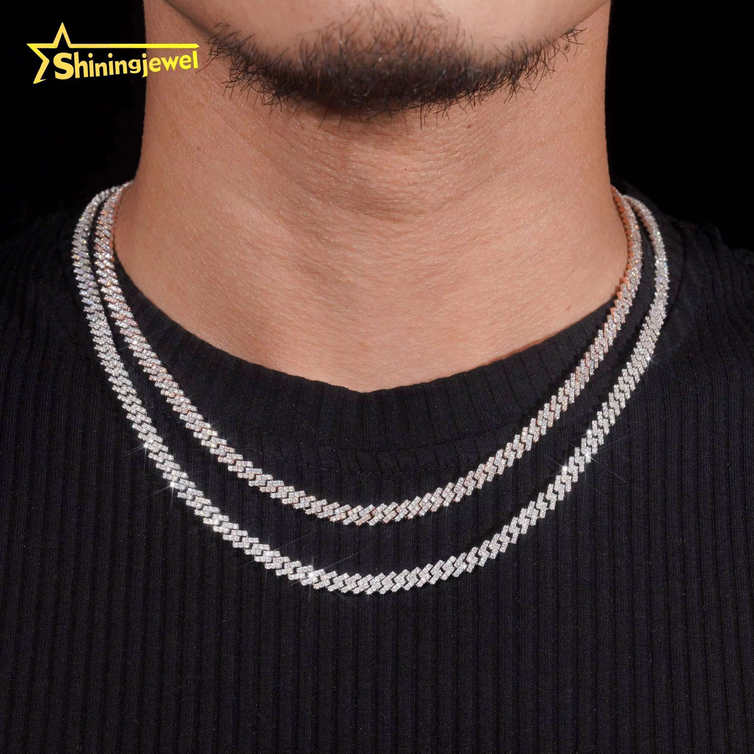 Iced OutJewelry One Row Hip Hop Thin Two Tone 5mm Width Pass Diamond Tester 925 Sliver Moissanite Cuban Link Chain