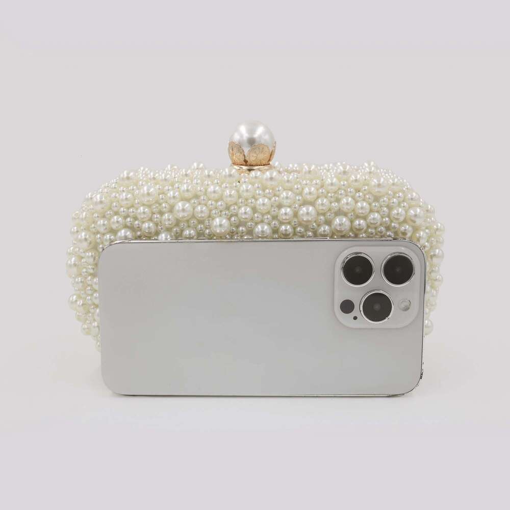 Gorgeous Double-Sided Hand-Strung Pearl Hard Shell Hand-Held Evening Bag One-Shoulder Cross-Body Wedding Party Matchinging Dress