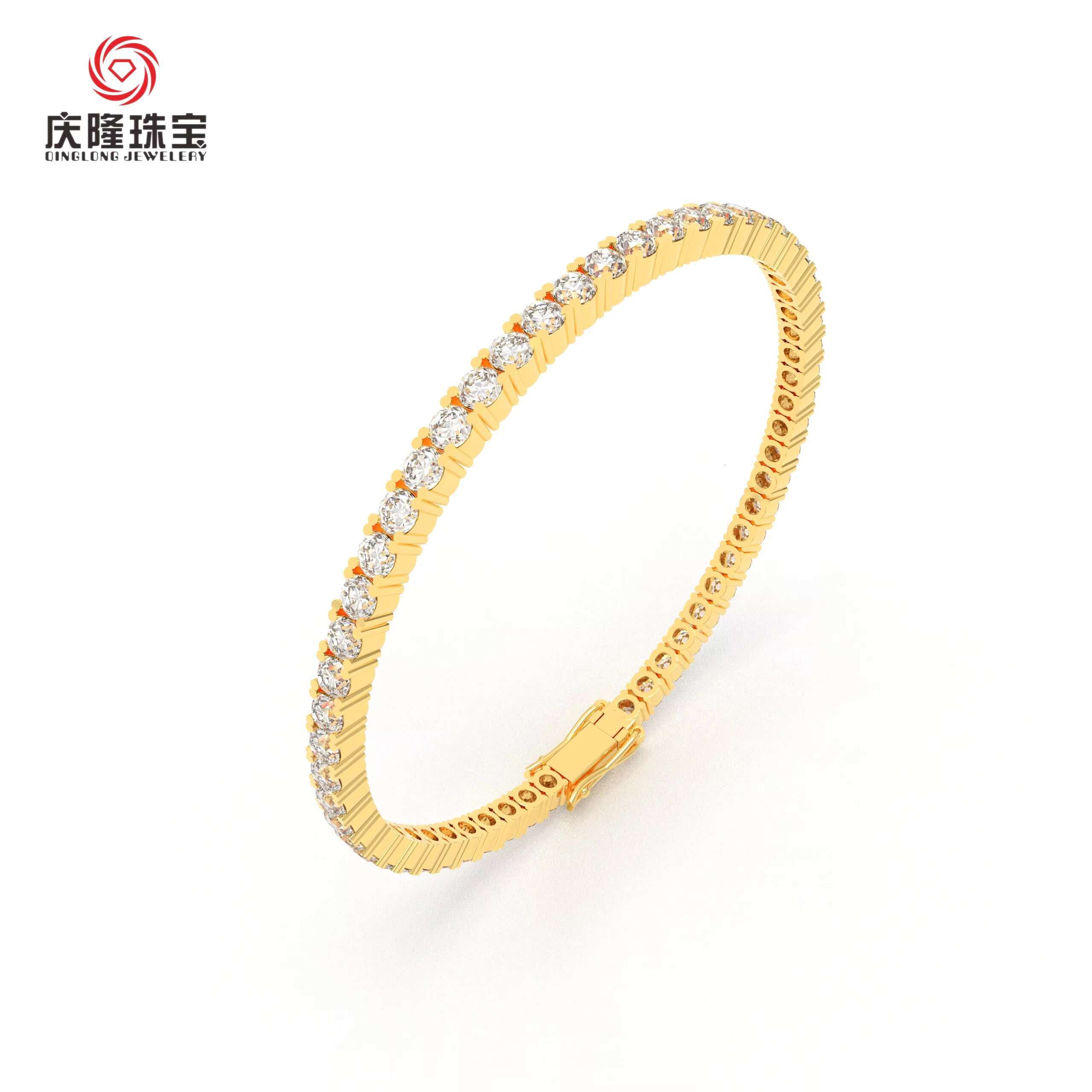 Qinglong Jewelry Custom 14k 18k Gold Real Diamond Bracelet 2-5mm Round Lab Grown Diamond Tennis Bracelet IGI Jewelry for Women