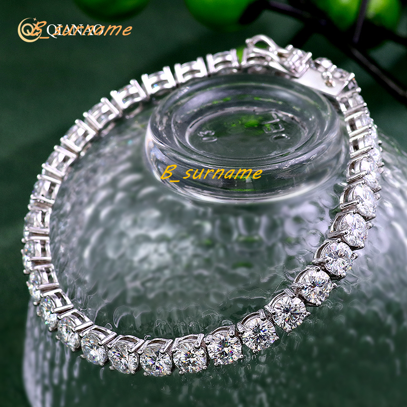 QIANAO Fashion Jewelry Chain 4MM Wide 925 Silver Hip Hop Style Bracelet VVS1 Moissanite Diamond Tennis Chain in for Women