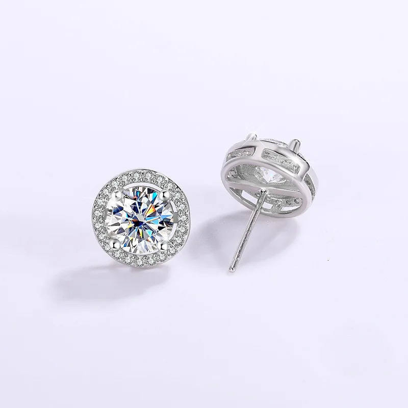 JECIRCON 1ct Multicolor Round Stud Earrings Simple Wedding Party Jewelry S925 Sterling Silver Versatile Accessories 250420