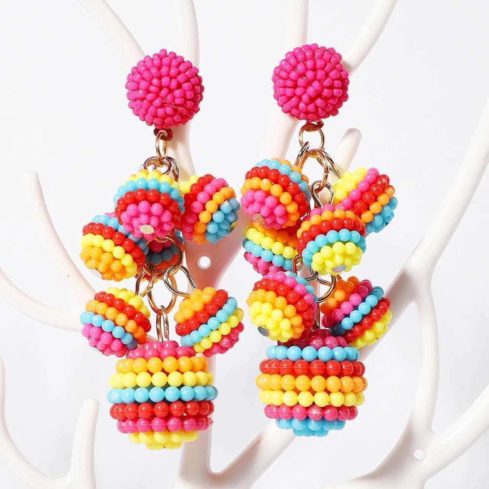 Fashion Colorful Ball Full Beaded Acrylic Dangle Earrings For Women 2022 Trend New Boho Design Pendientes Party Jewelry