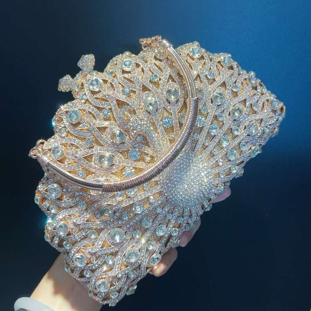 Dinner Bag Large Peacock Diamond Set Luxury Banquet Handbag Cross Shoulder Female Clutch Bag KQ