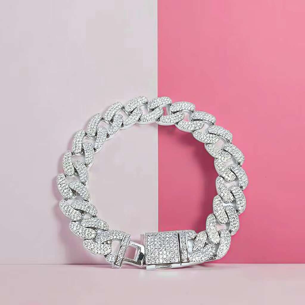 Mens Hip Hop Cuban Trends Charm Bracelet 925 Silver with Rhodium Plating and Zircon Stone for Wedding Party or Gift