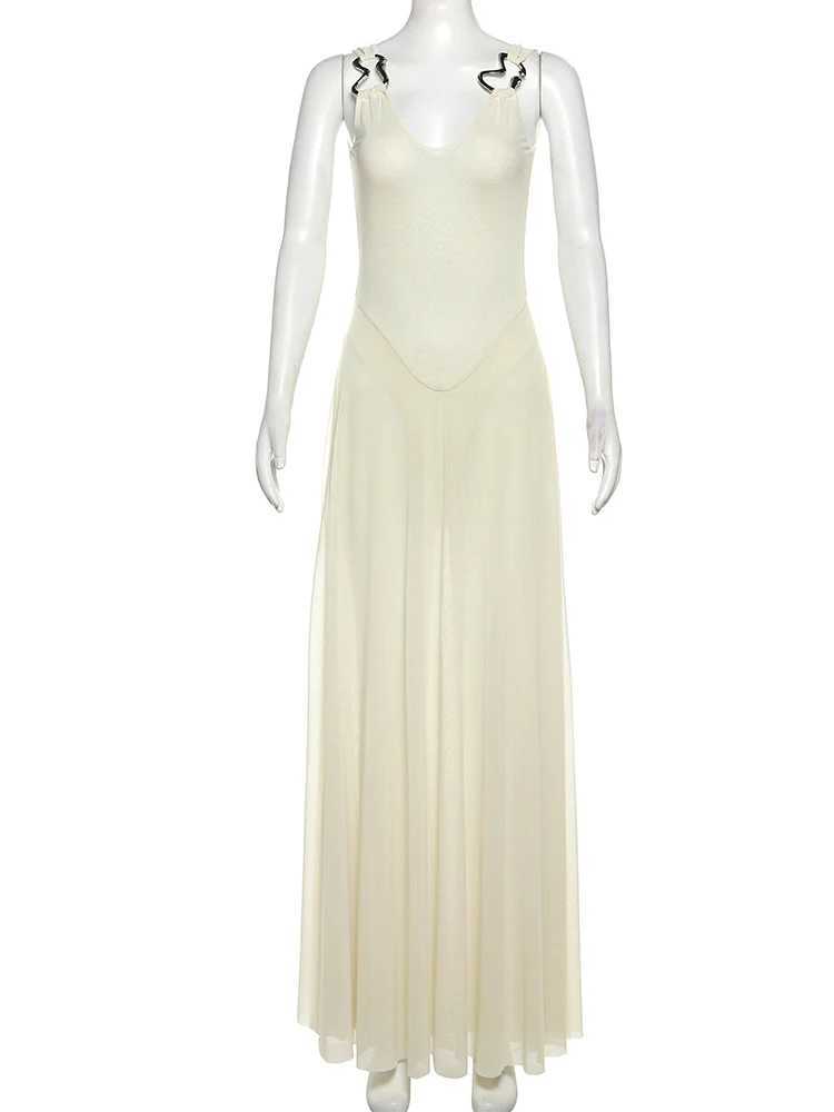Nebo Holiday Womens Mesh Double V-neck Metal Buckle Summer Trend Banquet Birthday Elegant Wedding Maxi Bodycon W250430
