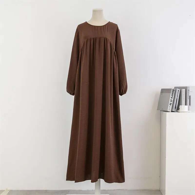 Women Loose Maxi Muslim Dress Spring Autumn Female Full Sleeve Casual Solid Pockets Robe Long Dresses Mujer Vestidoes