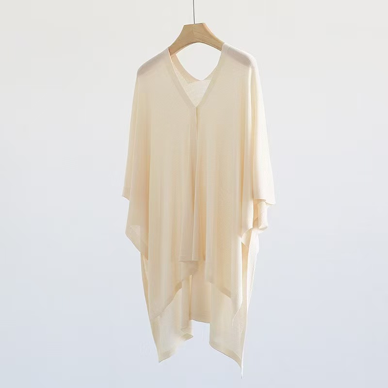K587 Sunscreen thin knitted shawl color loose button versatile super fairy office medium and long advanced air conditioning outer wear