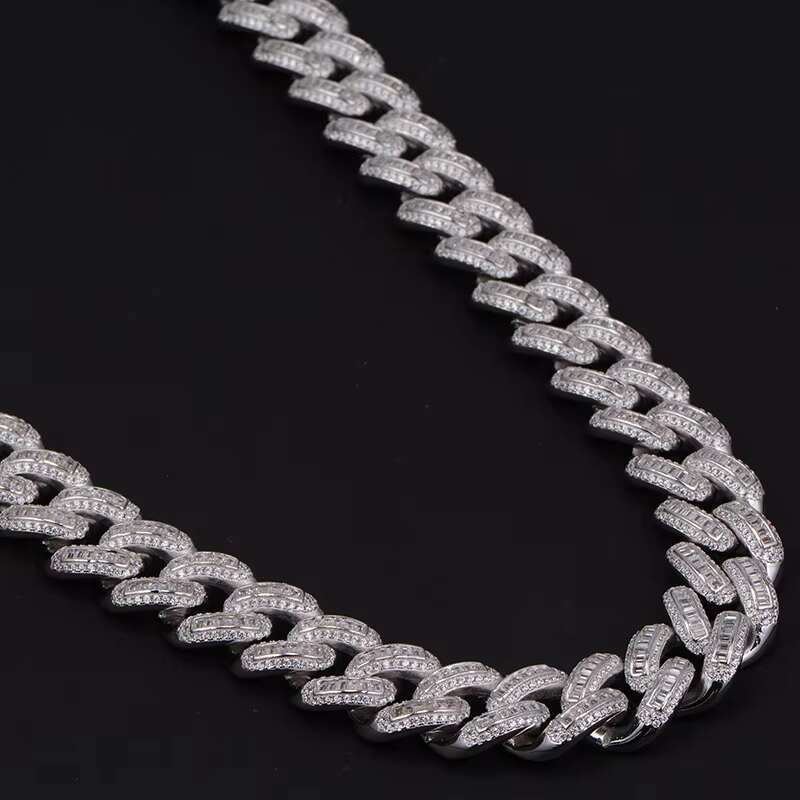 Luxury Baguette Cuban Link Chain Necklace 18MM Hip Hop Diamond Iced Out CZ Cuban Link Chain for Men