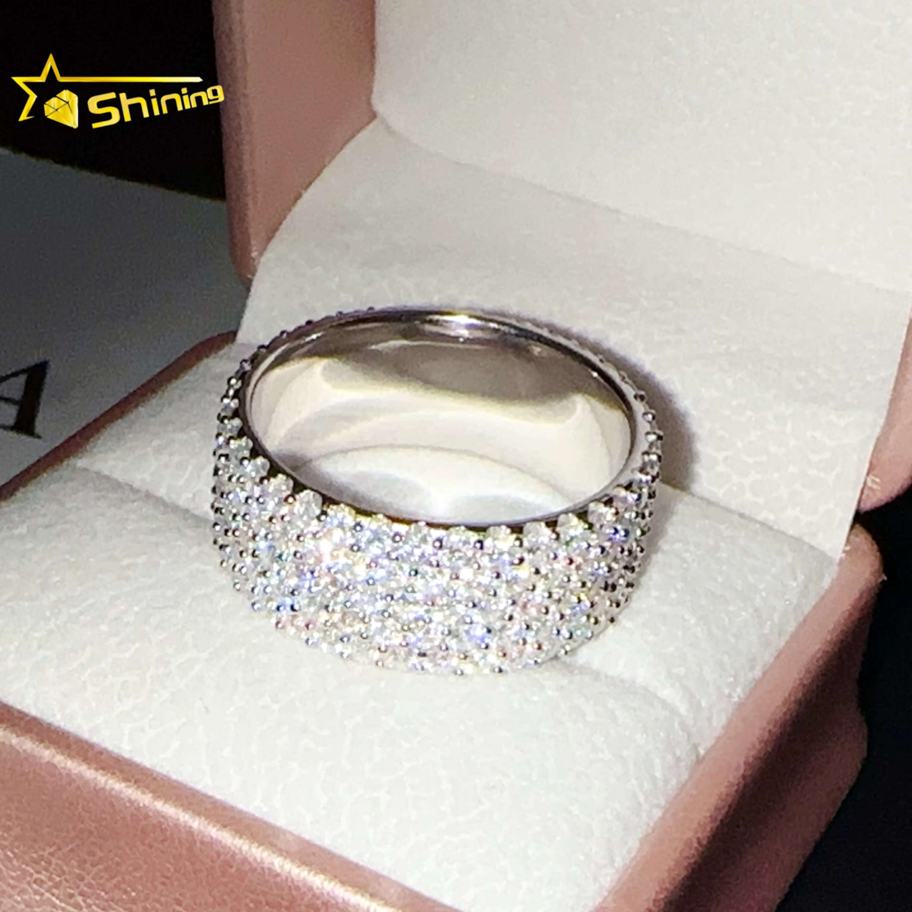Custom Iced Out Men Moissanite Wedding Band 925 Sterling Silver 5rows 2mm Lab Diamond Engagement Rings with GRA Certificate