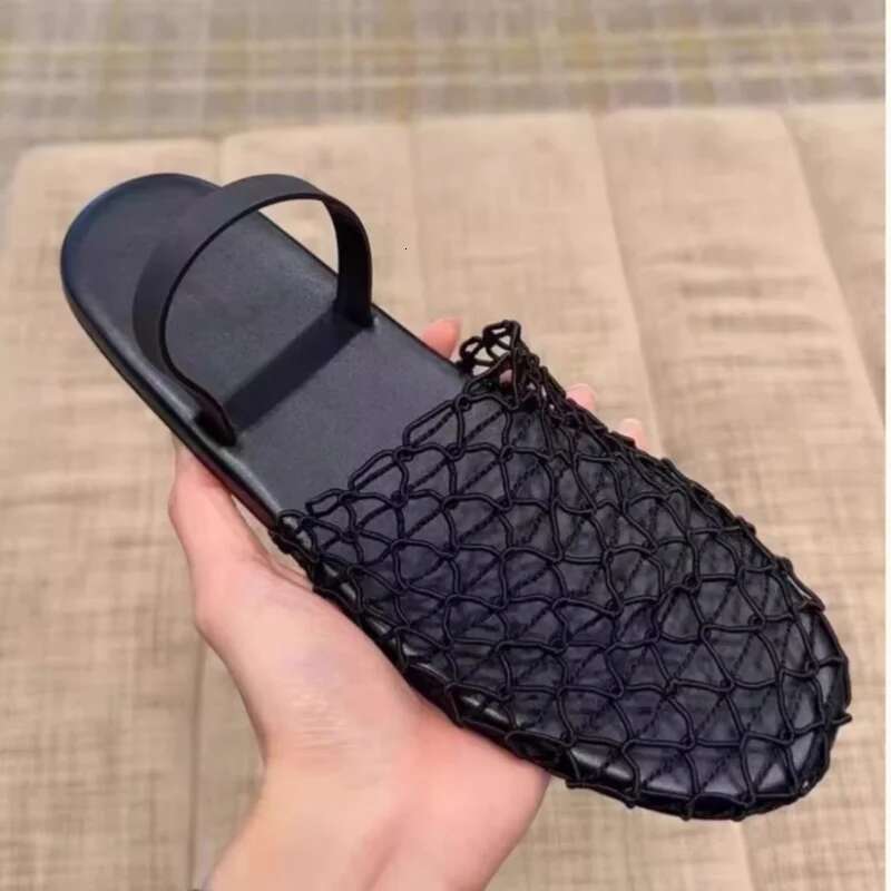 High Quality Flat Women Braided Mesh Hollow Out Mules Shoes Round Toe Casual Slides Holidays Beach Sandals Woman