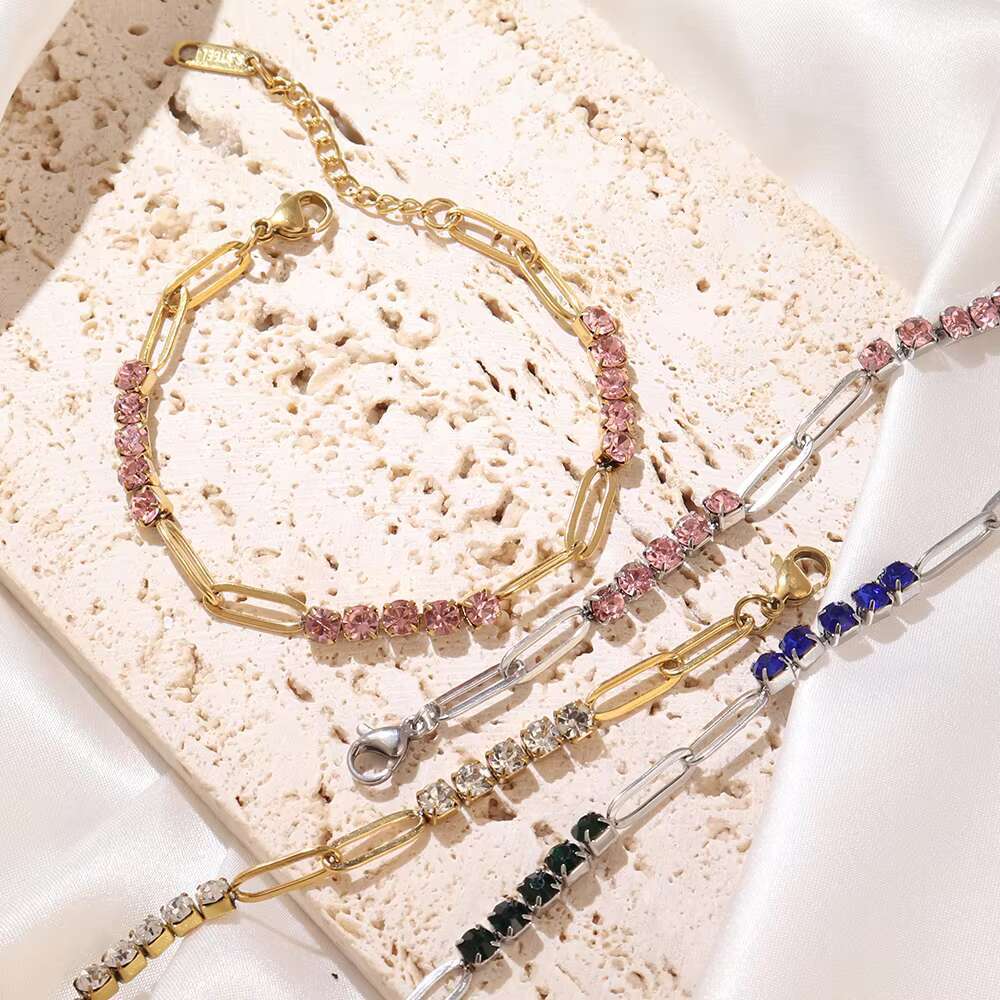 18K Gold Bracelets for Couples Stainless Steel Pink Moissanite Tennis Chain Jewelry Iced Out Moissanite Bracelet Wholesaler