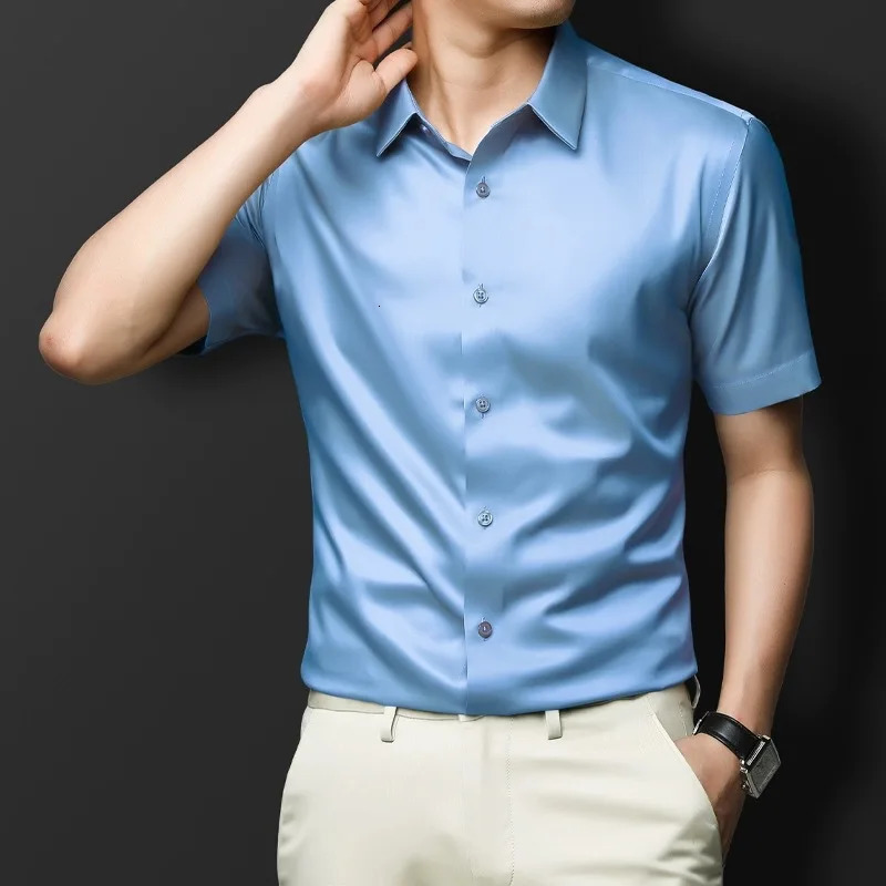 wrinkle resistant mens shirt short sleeved dress ultrathin fit Camisa Social Business white office S4XL 250427