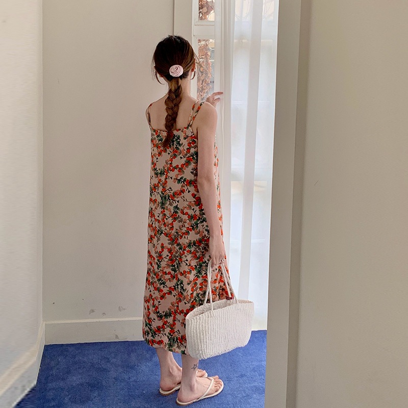 S320 High-end niche oil painting style floral skirt new vest suspender long skirt