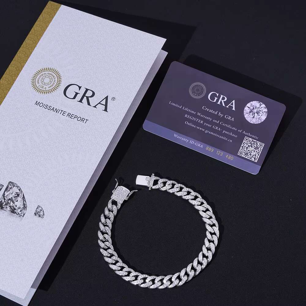 High Quality Hip Hop 925 Sterling Silver 9mm Miami Chain White Gold Plated Inset 5A Zircon Cuban Chain Bracelets for Gift