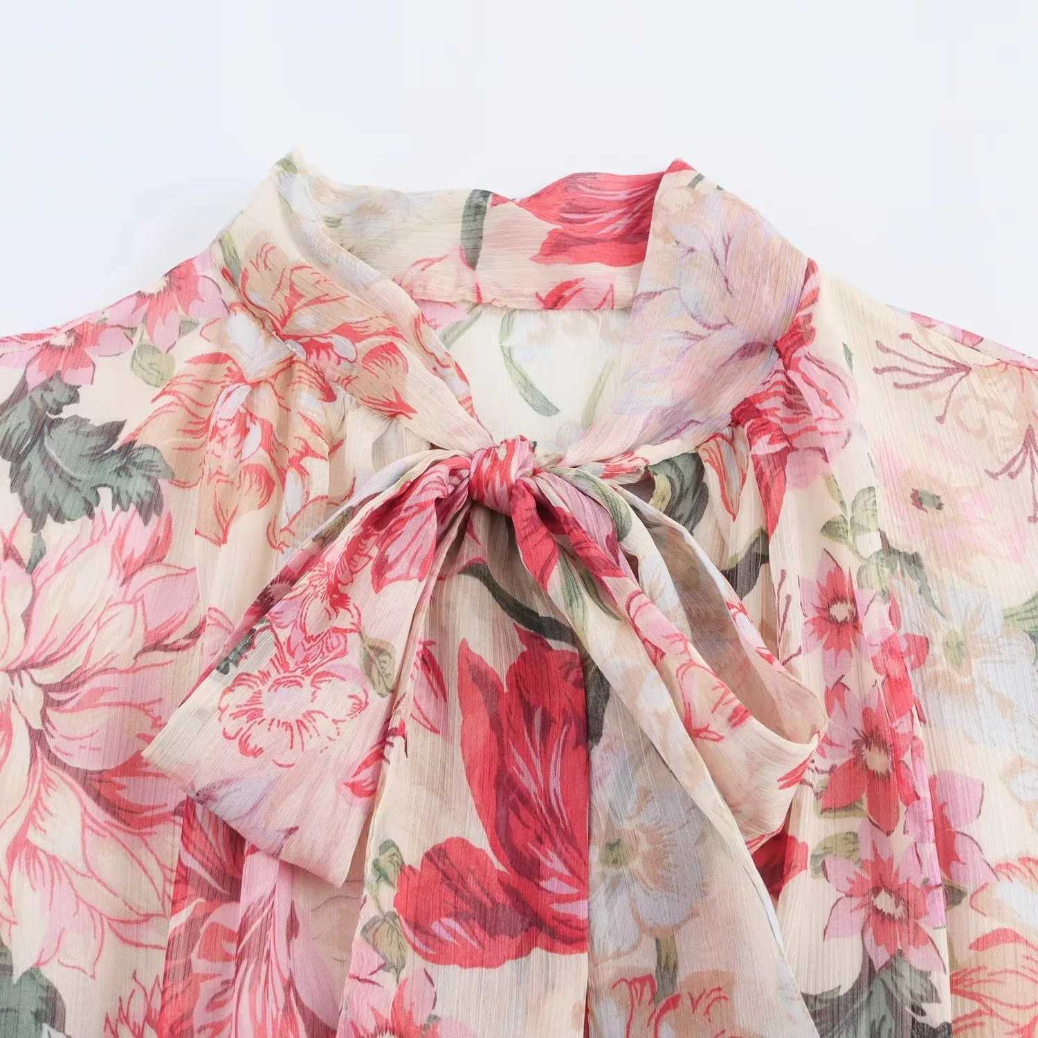 Fashion printed chiffon dress with loose V-neck long lantern sleeves pleated dress for women in summer 2025 womens colorful long robe W250430