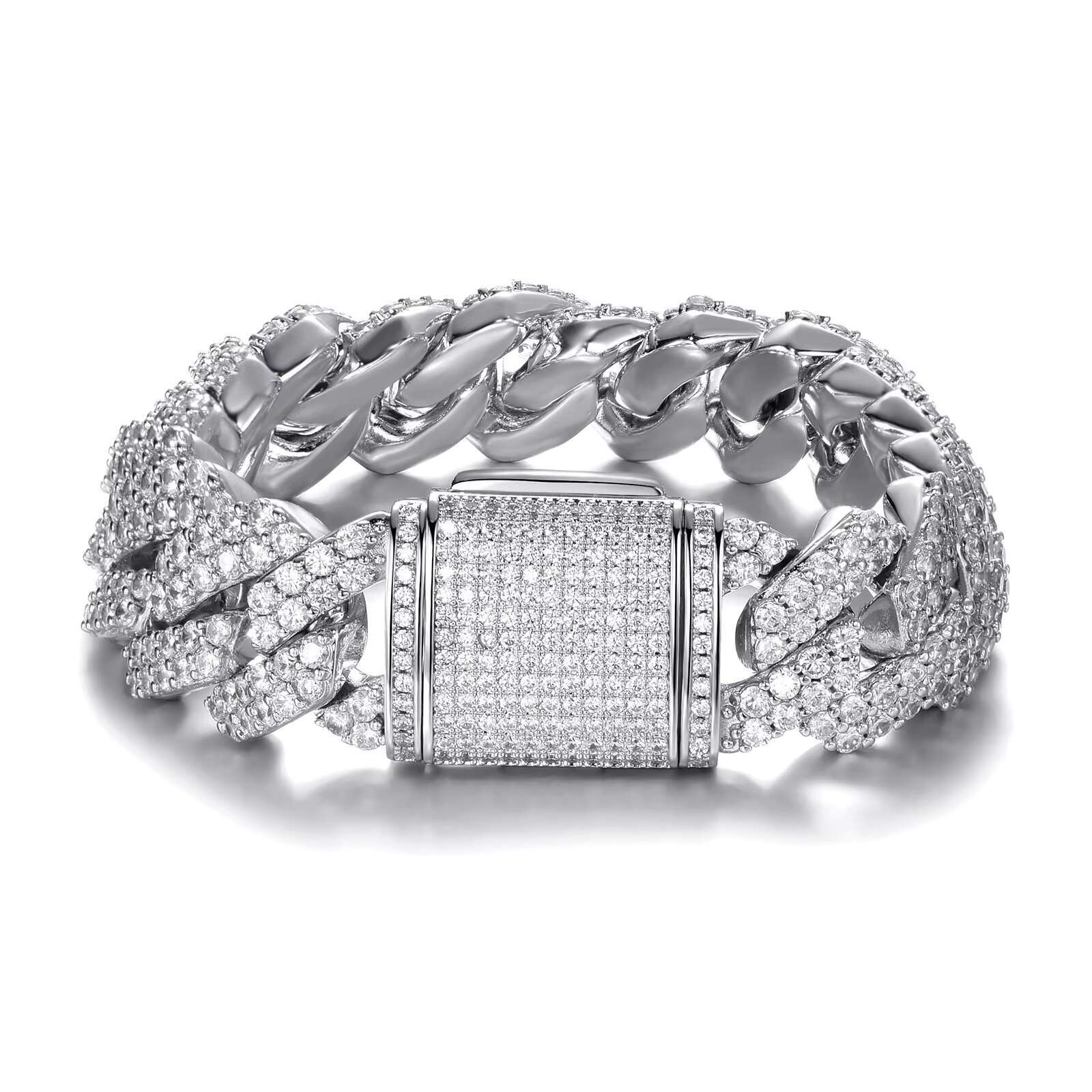 Hip Hop Gold Plated Link Bracelet Jewelry 19MM Diamond Cuban Prong Bracelet Mens Miami Iced Out Diamond Chunky Cuban Bracelet