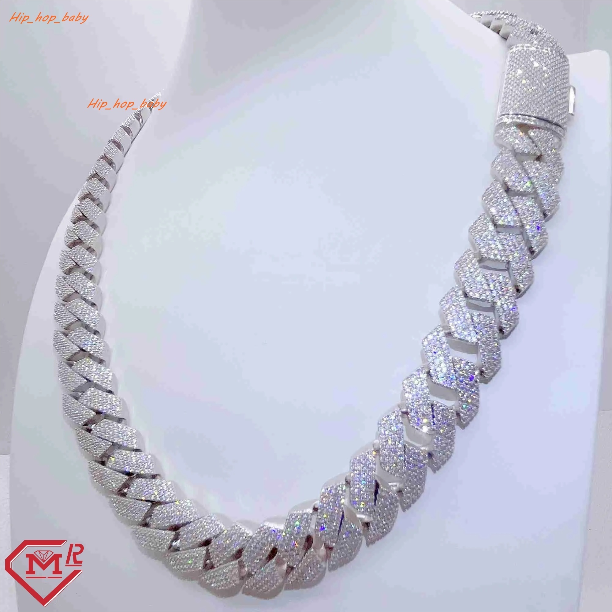Hiphop Cuban Chain Iced Out Custom 4 Row New Square 925 Sterling Silver Vvs Moissanite Cuban Link Chain