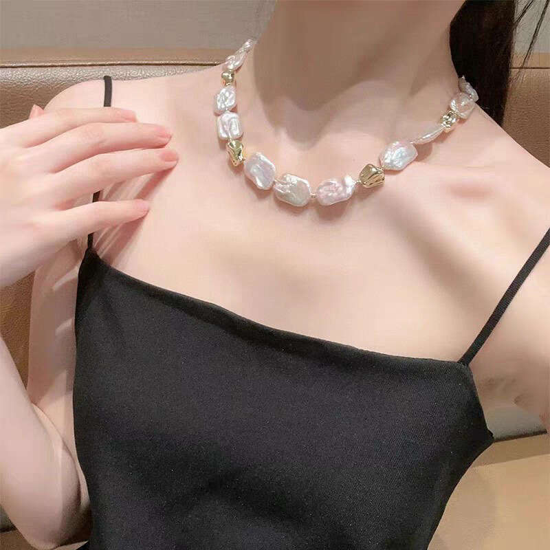 Alien Natural Baroque Freshwater Pearl Necklace With A Female Niche Design, Fashionable OT Buckle, High-End Feeling, Collarbone Chain, New Style