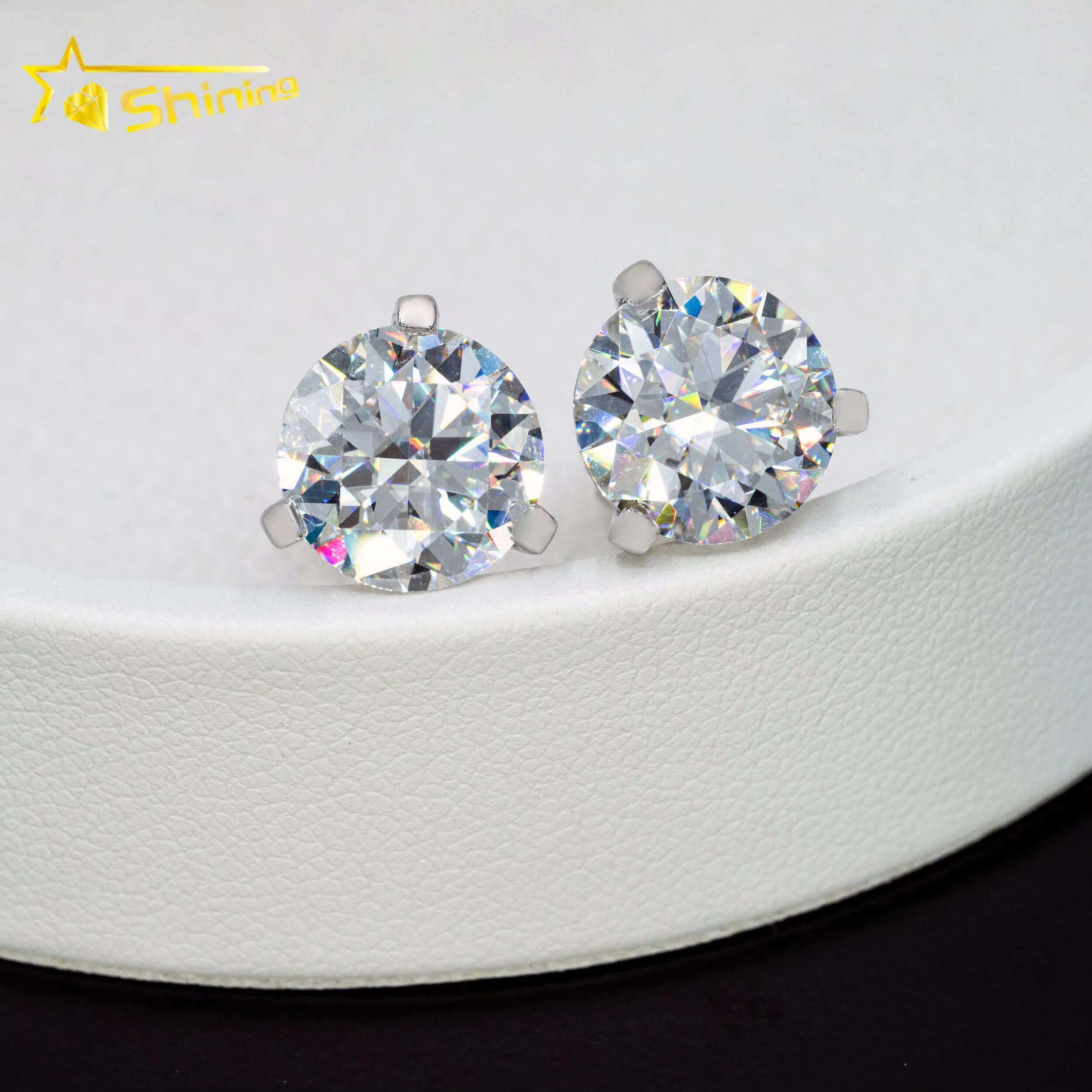 Luxury Stud Earrings 3 Prong Setting 8mm Vvs Diamond 925 Sterling Silver Screw Back Ear Stud for Men and Women