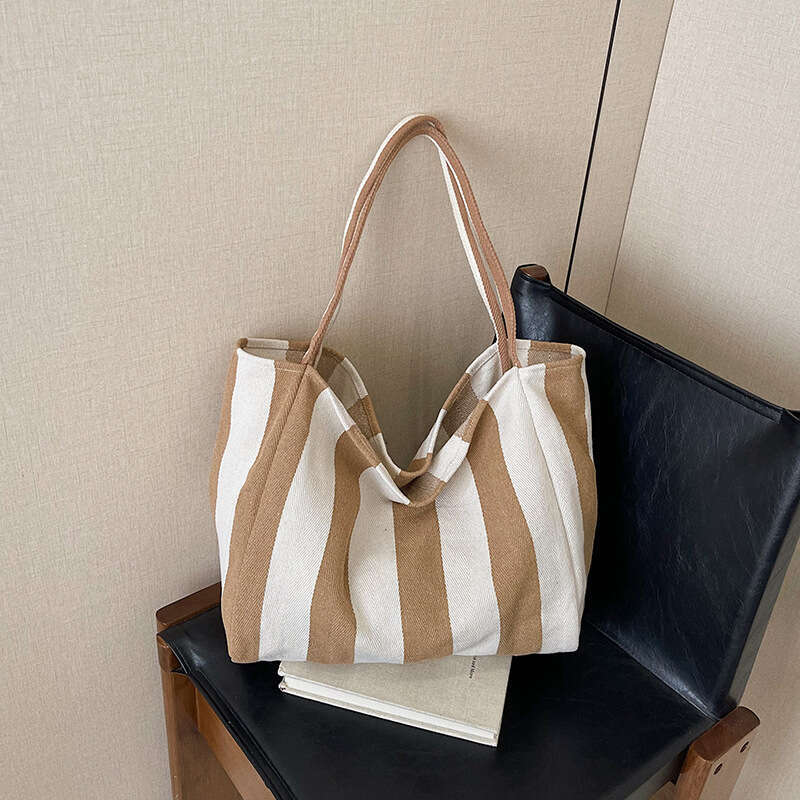 Artistic And Leisure Large Capacity Canvas Tote 2025 Spring New Korean Edition Striped Fashion Handheld Single Shoulder Bag