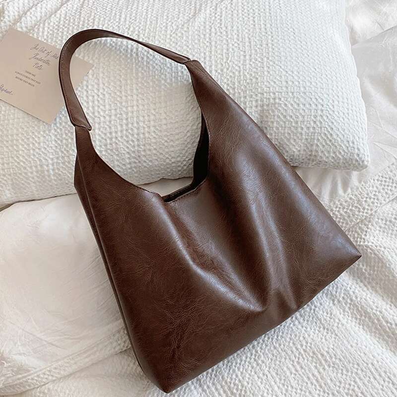 PU Soft Leather Tote Large Capacity Women Big Shoulder Female Simple Underarm Hasp Closure Casual Commuting Bag Bag
