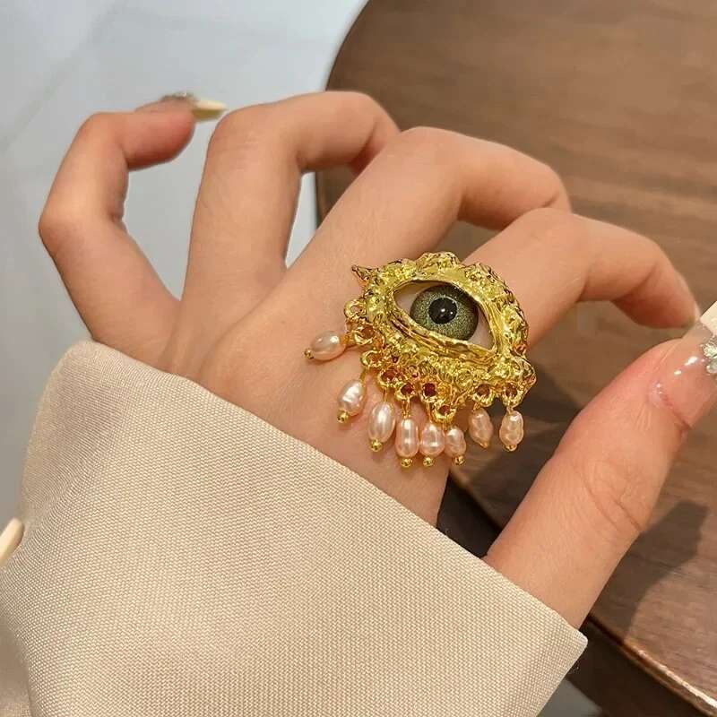 Modern Jewelry European And American Design Simulated Pearl Eye Styling Rings For Women Female Gifts Exaggerative Accessories