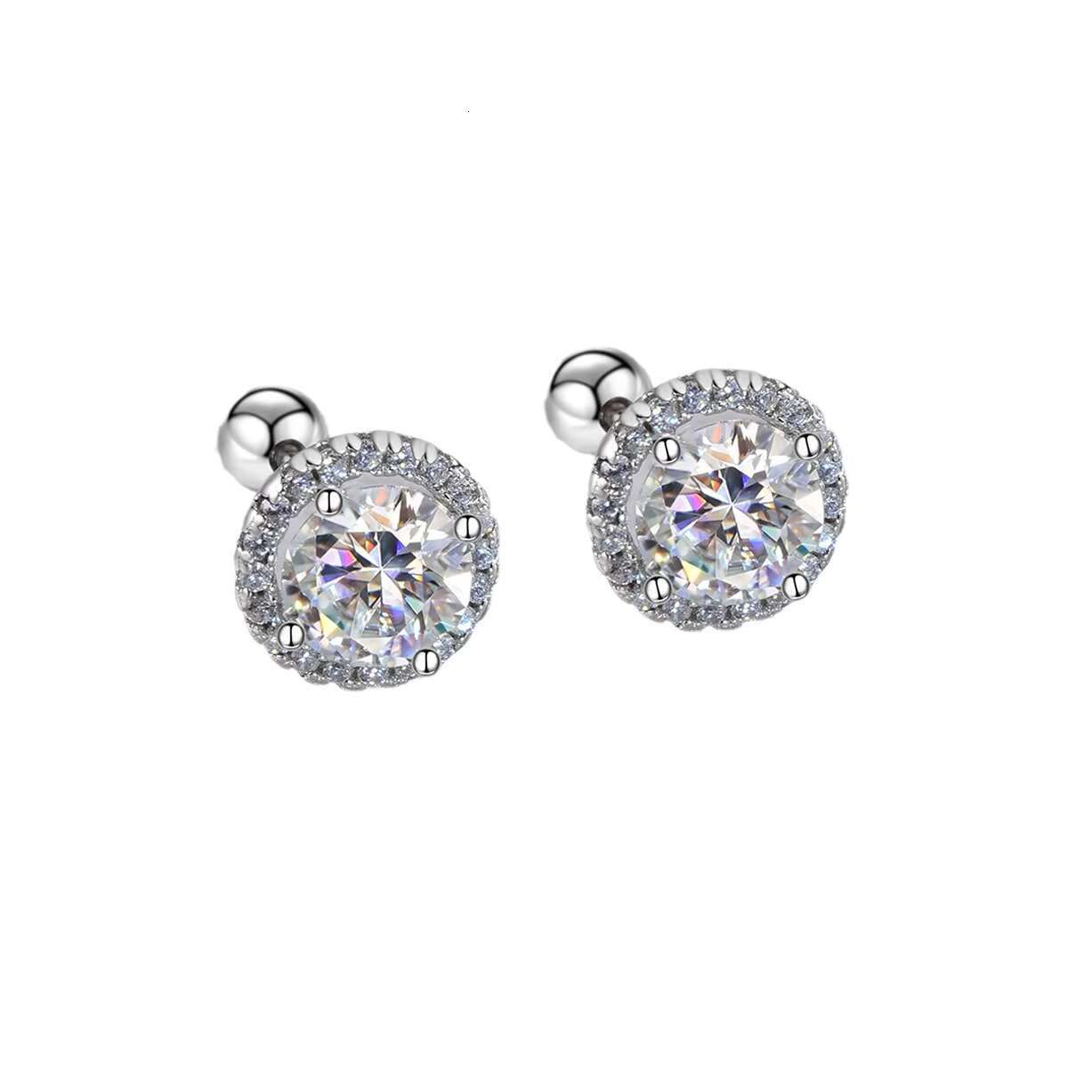 Luxury Diamond Moissanite Jewelry Round Stud Earrings S925 Silver Twist Bead Design Stud Earrings for Women Men Fine Jewelry