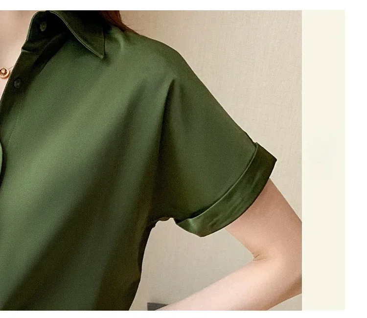 2025 Summer Fashion Collar White Womens Short sleeved Chiffon Shirt Top Blusas Camisas De Mujer E704 250422