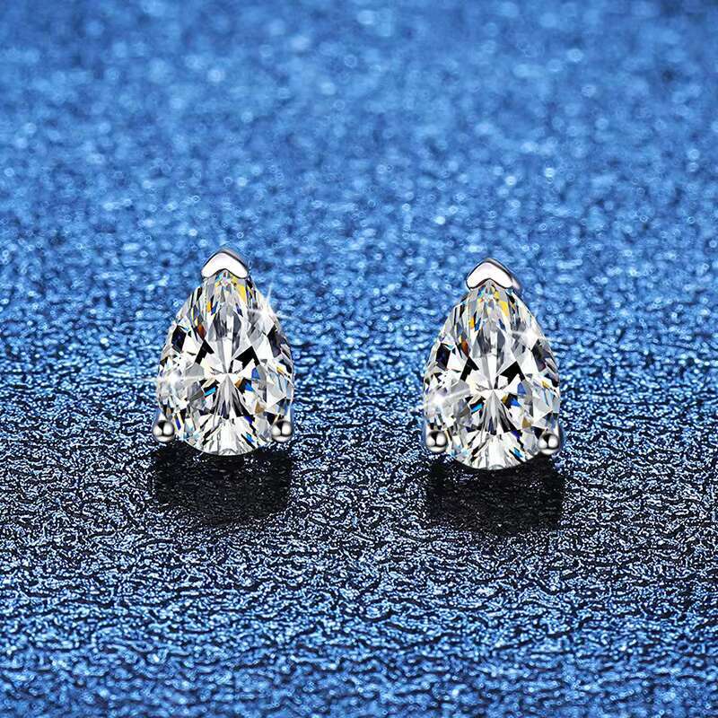 Fashion Jewelry Geometric Moissanite Earrings GRA Certified 1Carat Pear Cut 925 Sterling Silver Earrings for Women