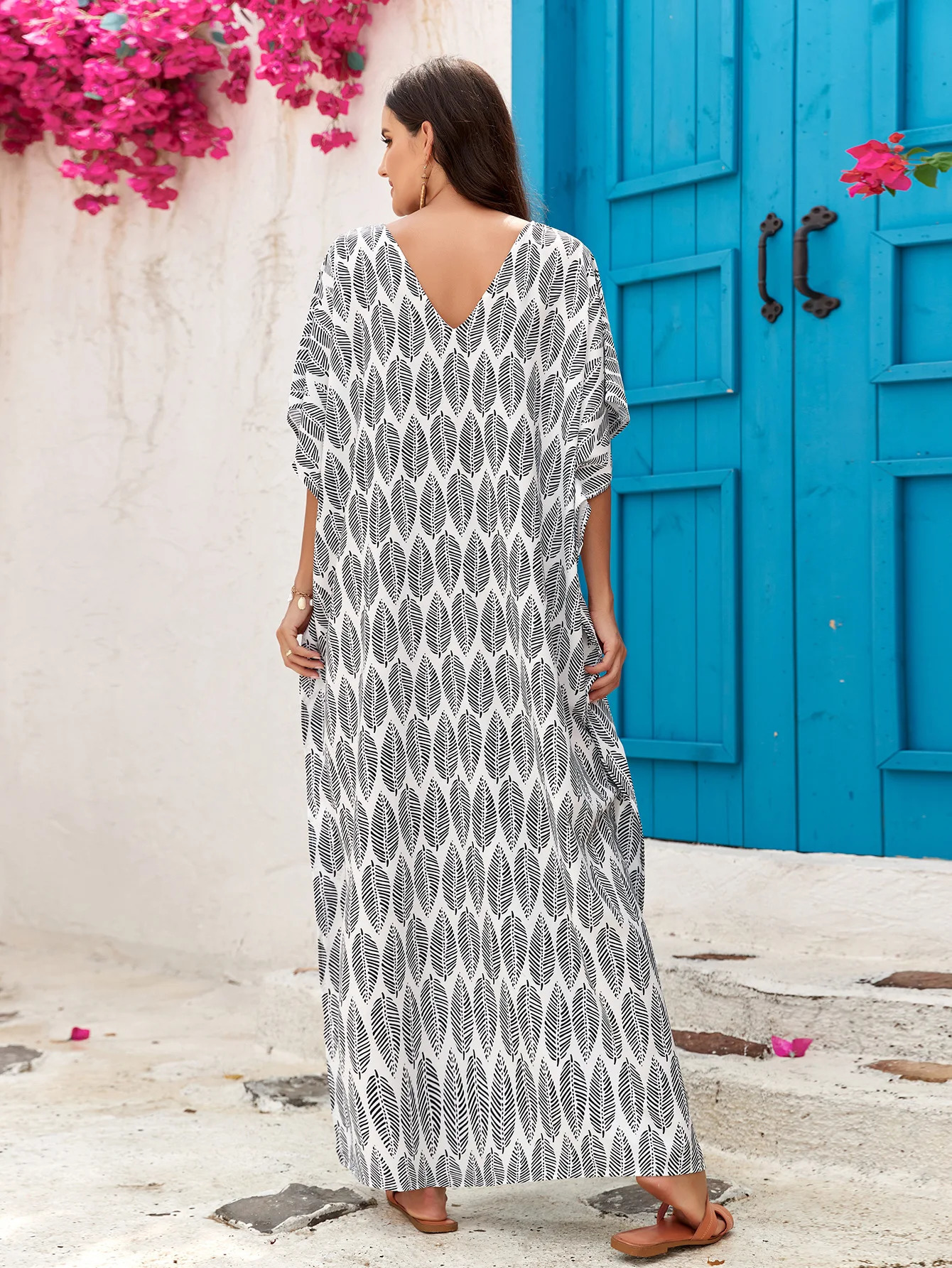 Plus Size Long Caftan for Women Beach Cover Up Casual Kaftan Maxi Gown Dress Loungewear House Dresses for Summer 250425