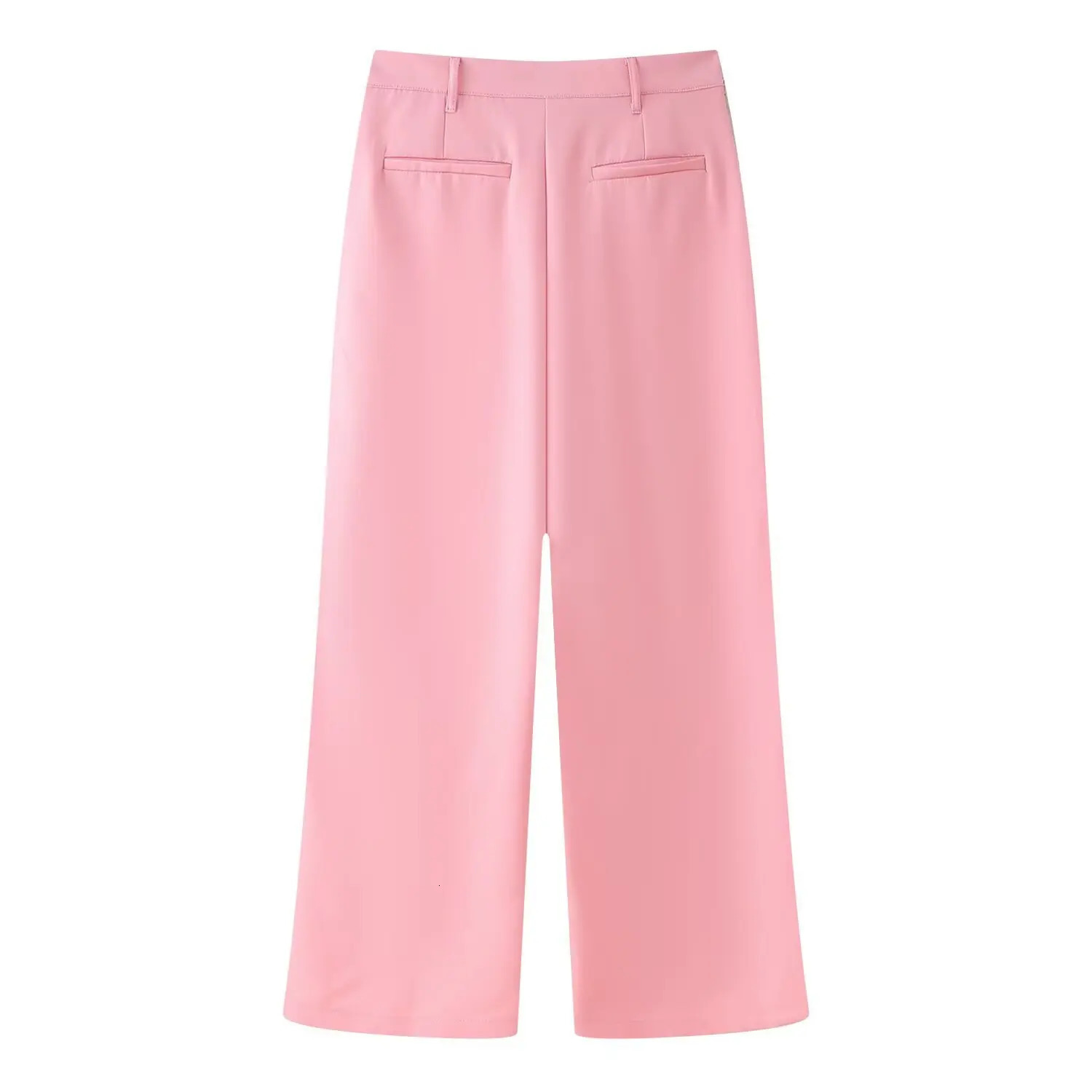 Spring twopiece pants set for office ladies elegant jacketwide leg solid pink lace straight shoulder fashionable womens jacket 250530