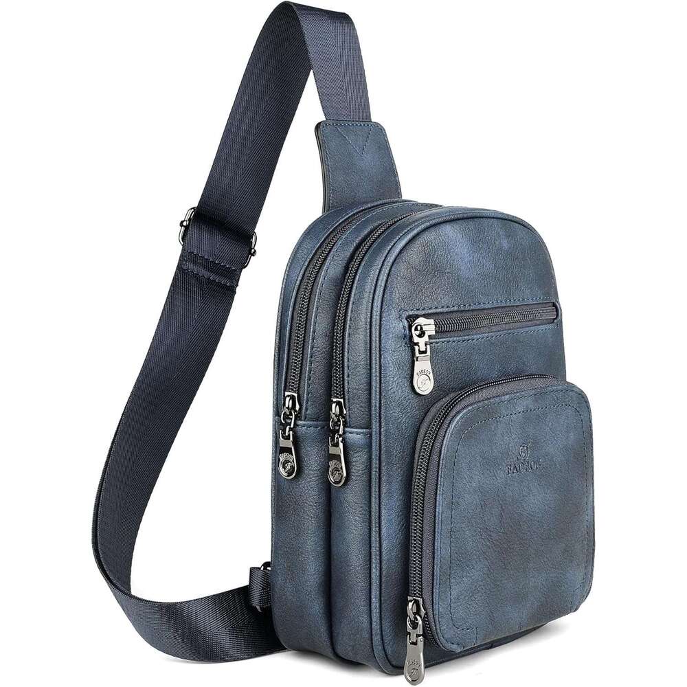 FADEON Women Bags Designer Crossbody Bag, PU Leather Sling Purse Multi-Pocket Packs with Card Slot Suede Blue