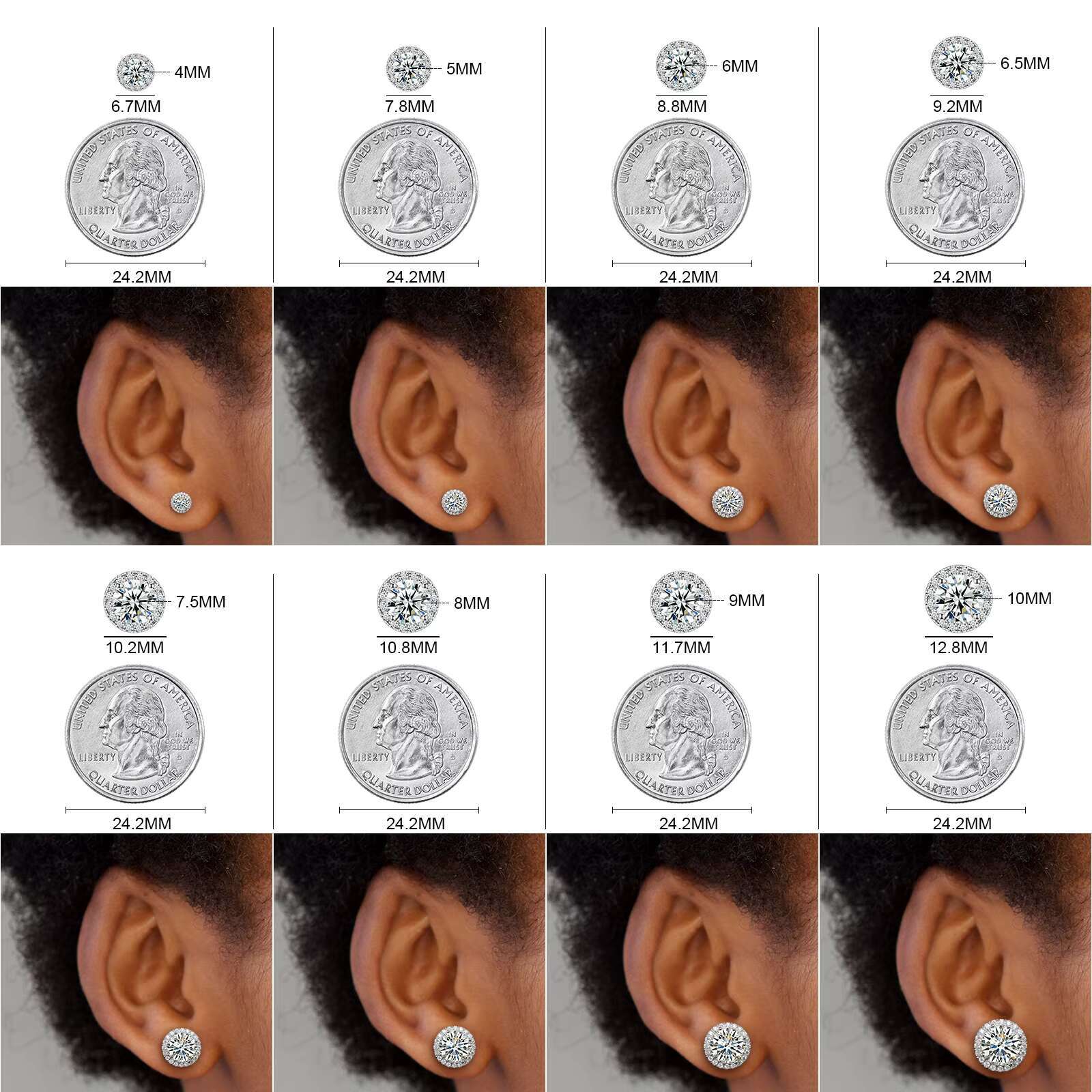 Dropshipping Luxury Fine Jewelry Fashion Mens 3mm-10mm Iced Out Gold Plated 925 Silver VVS Moissanite Diamond Halo Stud Earrings