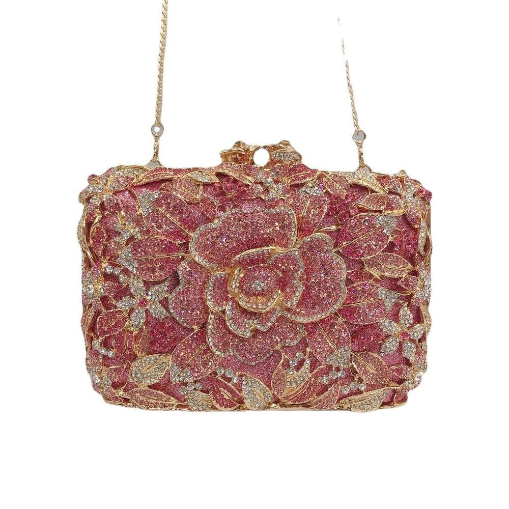 Dinner Bag Diamond Studded Banquet Hollowed Out Pink Rose Women S Full Of Diamonds Hand Held Bag Dress Bag KQ